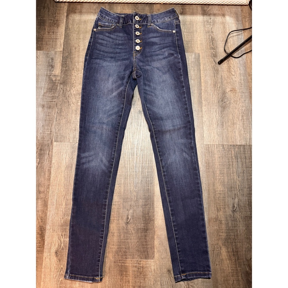 KanCan High Rise Button Fly Skinny Jeans Dark Wash Distressed‎ KC7113D Size 1 24
